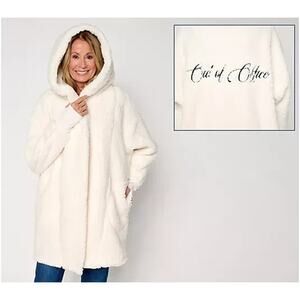 By Jill Martin Regular Sherpa Embroidered Hooded Lounger Cream XL/1X A702607